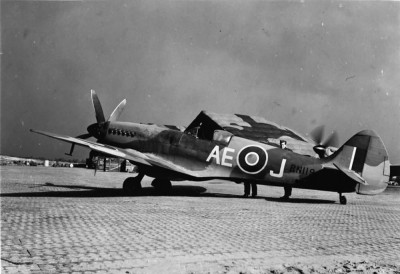 Spitfire Mk XIV serial RN119, AE-J of No 402 Squadron RCAF at B-88 airfield Heesch